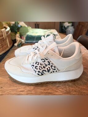 New Balance White Sneakers with Black Leopard Print Accent